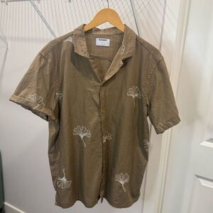 Old Navy Men’s Floral Camp Shirt – Brown, Size Large, 100% Cotton